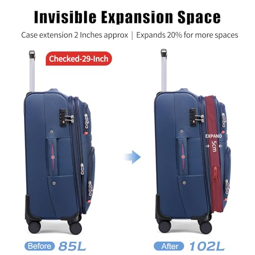 Image of ROPLUS Softside Expandable Luggage with 4 Spinner Wheels, Durable Checked-Luggage Suitcase (Blue, 29-Inch)