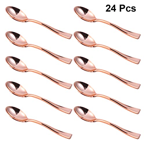 Yarnow 24Pcs Smoothie Spoon Mini Spoons Disposable Dessert Spoons Mini Plastic Tasting Spoons Rose Gold Plastic Cutlery For Parties Everyday Spoon Use Sugar Spoon #TOP5