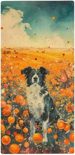 フェイスタオル 薄手 オレンジ果樹園の辺牧犬の油絵 タオル 吸水 速乾 ふわふわ 柔らか肌触り かわいい面白い動物 油絵イラストアート フェイシャルタオル 洗顔タオル 大判 家庭用、ホテル、業務用、スポーツなどにも最適 四季通用 73x35cm