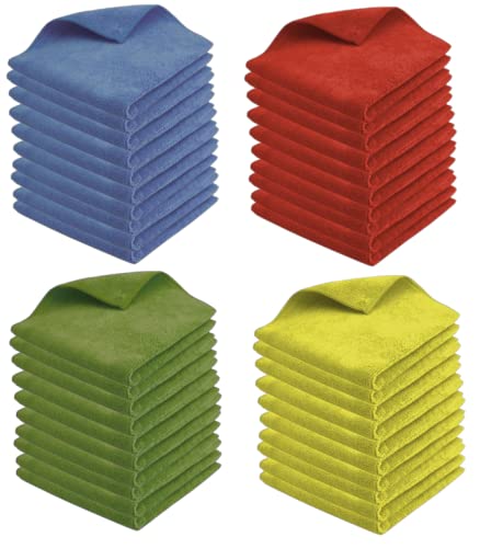 TAMPEL Chiffons de nettoyage microfibres 38 x 38 cm - Serviettes de nettoyage 4 couleurs - Lot de 4 x 10 lavettes microfibre ménage Vert, Bleu, Rouge, Jaune 38 x 38cm
