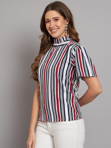 Image of THE DRY STATE Women's Rayon Casual Puff Sleeves Printed Multicolor Crop Top (S, Autumn Glory)