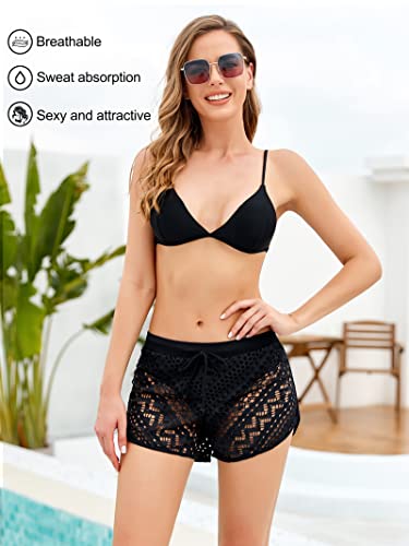Uratot 2 Pack Women Swimwear Shorts Lace Hollow Out Swim Boardshorts Bikini Bottom Summer Beach Swimwear Tankini Board Shorts Black, Navy #TOP4