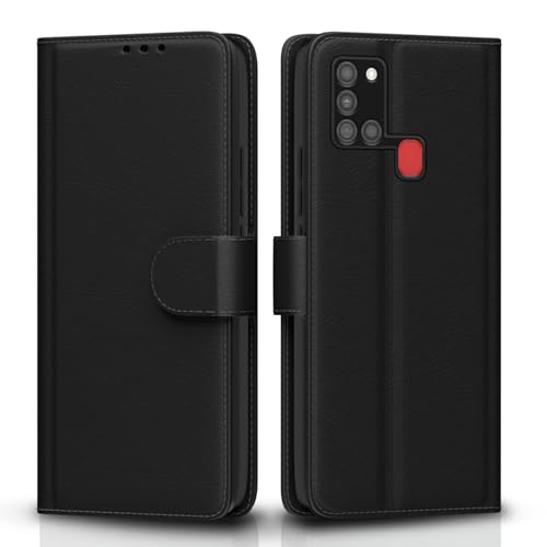 Image of Pikkme Samsung Galaxy A21s Flip Case Leather Finish | Inside TPU with Card Pockets | Wallet Stand and Shock Proof | Magnetic Closing | Complete Protection Flip Cover for Samsung Galaxy A21s (Black)