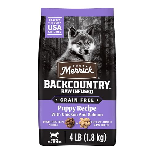 Merrick Backcountry Grain Free Dry Puppy Dog Food, Kibble with Freeze Dried Raw Pieces, Chicken Recipe - 4.0 lb. Bag