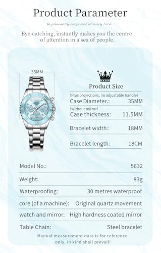 Image of OLEVS Watch for Women Luxury Stylish Diamond Analog Quartz Chronograph Elegant Silver Stainless Steel Chain Waterproof Date Ladies Wrist Watch