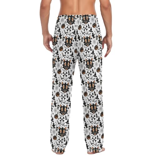 Men's Pajama Pants,Halloween Cat and Pumpkin Lounge Lightweight Sleep Bottoms Pants with Pockets Size S-XXL2