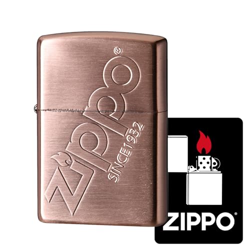 ZIPPO(ジッポー) Zippo ジッポ ライター 防風 真鍮製 銅メッキ 定番 ロゴ 206-Z ゴールド 特製ステッカー付き