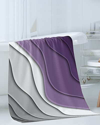 Purple Grey Ombre Bathroom Towels Set Of 3 Microfiber Towels For Bathroom, Modern Geometry Abstract Aesthetics Cream Soft Water Absorbsent Kitchen Towels 1 Bath Towels 1 Hand Towels 1 Washcloths #TOP2
