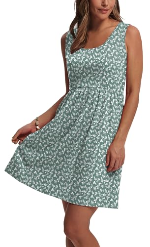 WIHOLL Women's Summer Dress 2025 A-Line Sleeveless Casual Sundress with Pockets Floral/Solid3
