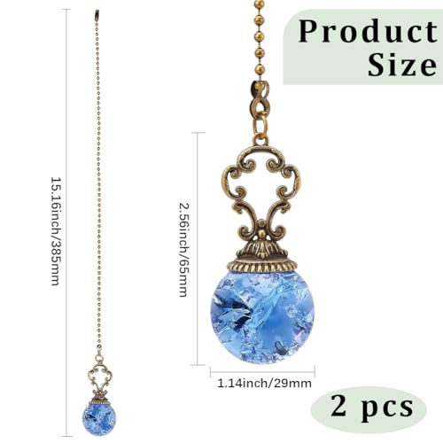 Image of GORGECRAFT 2PCS Ceiling Fan Pull Chain 15 Inches Light and Fan Cord Round Swith Connector Royal Blue Crystal Diamond Fan Pull Chain Charms Ceiling Fan Pull Chain Extenders for Ceiling Light Lamp