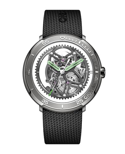 CIGA Design Reloj automático esqueleto · Vector, caja redonda de titanio de 1.732 pulgadas, diseño temático de carreras, esqueleto trasero a frente, súper luminova, correa de caucho fluorado, regalos CIGA Design Reloj automático esqueleto · Vector, caja redonda de titanio de 1.732 pulgadas, diseño temático de carreras, esqueleto trasero a frente, súper luminova, correa de caucho fluorado, regalos