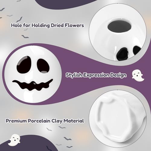 Tuitessine CERAMIC GHOST MINI VASE Halloween Ghost Vase 3 Pcs Spooky Ceramic Vases For Centerpieces Ghost Figurines 2024 Halloween Decor For Party Tiered Tray Table Decoration Gothic Gift Sets Of 3 thumb #4