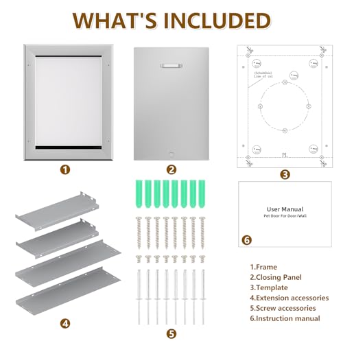 Ownpets Hundeklappe, Aluminium Haustiertür, L, luminium Anti-Rost Teleskop-Hundeklappe für kleine bis große Hunde, verschließbare Doppelflügel mit FDA-Silikon, geeignet für Wandstärken von 3–18,5 cm