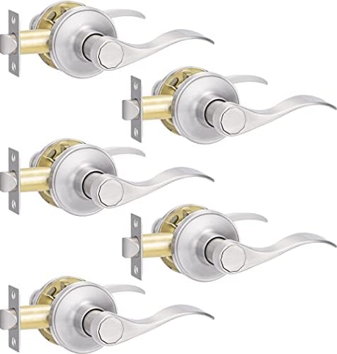 Supstron 5 Pack Passage Door Handle, Brushed Nickel Reversible Door ...