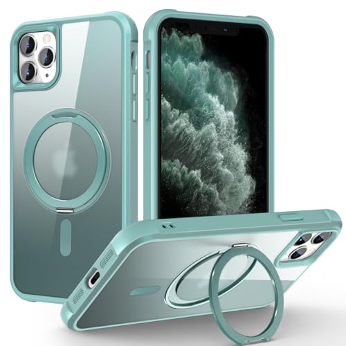 Image of Compatible with iPhone 11 Pro Max Case with Stand 6.5 inch,Green | Matte Translucent Phone Case for iPhone 11 Pro Max,360 Magnetic Ring Stand,Compatible Mag-Safe,Military Grade Protection