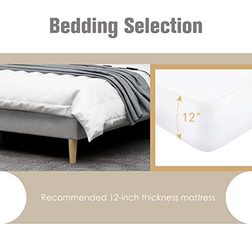 Image of AGARTT Upholstered Platform Bed Frame Queen Size, Light Grey Linen