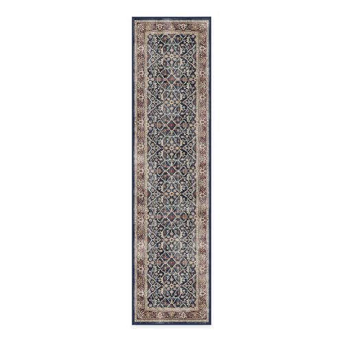 RUGGABLE Washable Vintage Runner Rug – Celestine Sapphire 2.5x10, Stain-Resistant, Non-Slip Hallway Runner with Cushioned Pad – Machine Washable Rug for Hallway, Entryway, Living Room & Kitchen