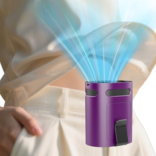 Portable Fan Clip On Shirt Pants-Little Person Recargable Battery Powered Waist Fan,Waistband Inside Tshirt Pant Cooler,Wireless Hands Free Cooling Fans Wear Around the Neck for Woman Man Kid Purple