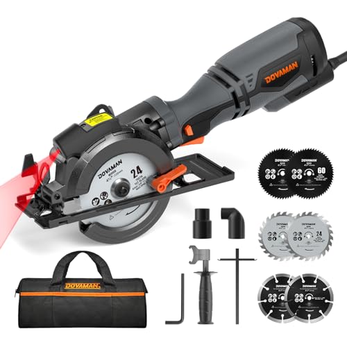Dovaman MCS01A Circular Saw, 5.8A 4-1/2 Inch Compact Circular Saw W/Contractor Bag, Laser Guide, Metal Auxiliary Handle, Multi-Material Cuts W/ 6 Saw Blades cover