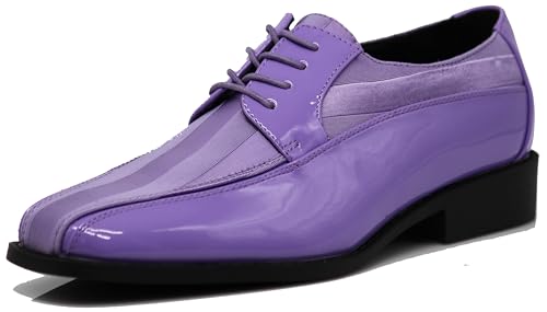 BMY Men's Striped Satin Matching Patent Upper Oxfords Formal Dress Shoes2
