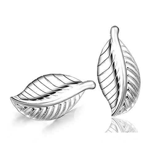 wiftly Mujer Mode Pendientes Pendientes plata de ley 925 pulir hojas pendientes, 1.2 * 0.6 cm