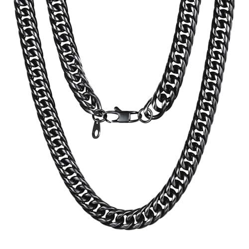 U7 Cuban Link Chain Necklace for Men, 12mm/9mm/6mm Miami Curb Chain, Stainless Steel/Black/18K Gold Plated, Hip Hop Jewelry, Heavy Duty Thick Chain Gi