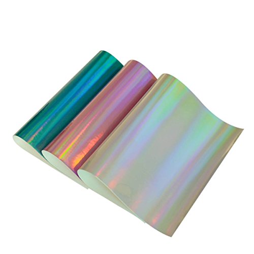 3 Pieces 8x12 Inch Holographic Faux Leather Fabric Sheets Including Blue Silver Pink Colors for Hair Bows Making, Headband Making, Hair Clips Making, Kids' Crafts Making, Bag Make