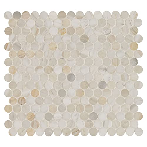 Msi Athena Gold 12 In. X 12 In. Pennyround Honed Marble Mesh Mounted Mosaic Tile For Bathroom, Kitchen Backsplash, Accent Wall Tile, And Shower Wall Tile, Sample #TOP2
