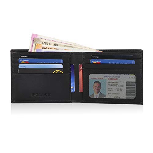 Image of Police Branded Wallet for Men Leather Original | Premium Slim Zip Wallet for Men Stylish Money Bifold Genuine Leather Gents Purse with 10 Card Slots with - Black