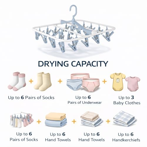 Image of Premium Cloth Drying Hanger Rack(24 Clips) 360 Degree Portable & Rotatable Clips,Baby Clothes Hanger, Foldable Hanger (Grey)
