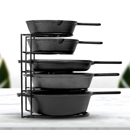 WonderStand Iron Heavy Duty Pot Pan Tabletop Tiered Shelf Rack Organizer (5-Tier), Pan Rack Holder and Organizer Rack for Home/Kitchen