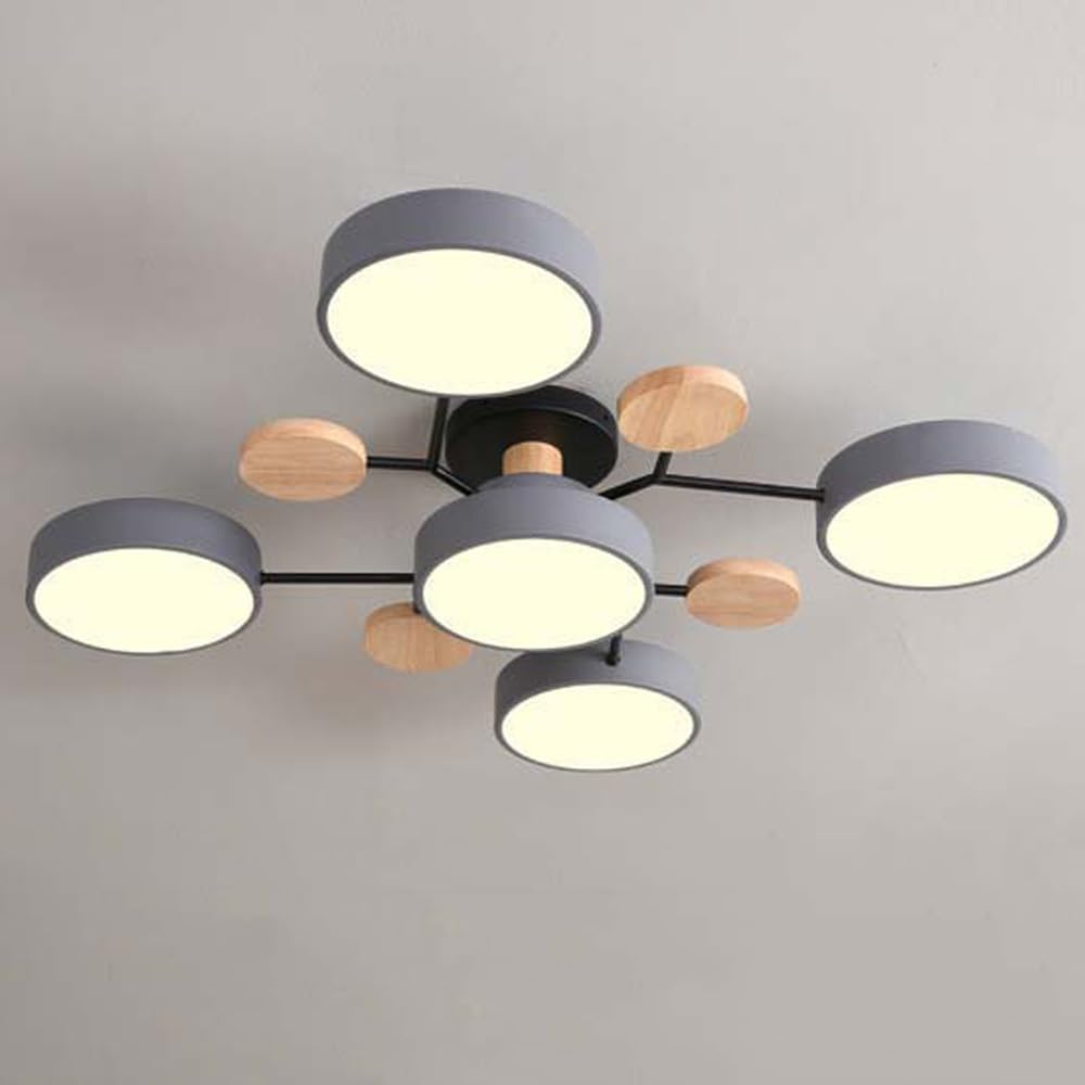 SIYANE Modern Wood Sputnik LED Semi Flush Mount Ceiling Light Fixtures Nordic Molecule White Close to Ceiling Light Living Room Ceiling Lighting for Bedroom Dining Room Office Kitchen, Green Gray