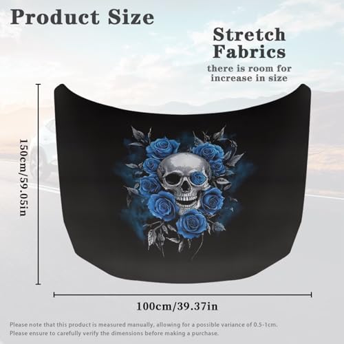 Image of Hood Covers for Cars All-Season Protection Fabric Skull and Flower Hood Cover Stretch Polyester Fabric Cover Removable Automotive Accessories Ft Fits Most Cars