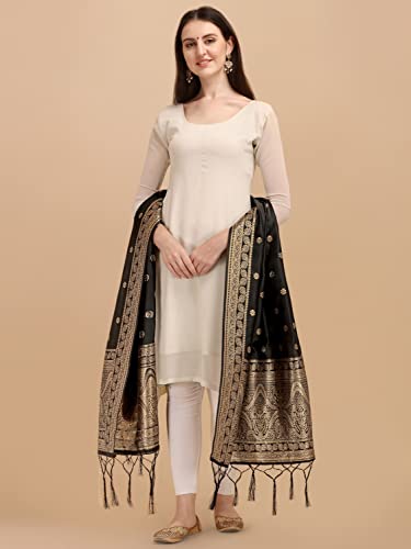 Image of DEVANGI Women's Woven Banarasi Silk Dupatta /Chunni For Women, Floral Print 1 Meter Wide and 2.3 Meter Length Printed Designer Dupatta /Chunni For Girls