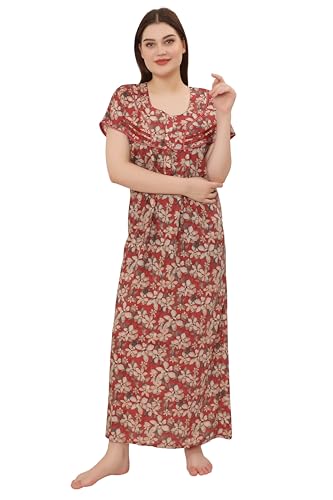 Image of GLAMORAS Bizzy Lizzy Cotton Nighty Gown with Side Pocket for Women | Regular, Digital Printed & Full Length Maxi Night Gown | Night Wear Maxi Gown for Women | Size: M-2XL
