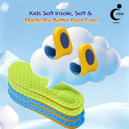 Image of Kids Insoles 2 Pairs, 4D Shoe Inserts for Children Daily Athletic Sneakers | Kids Premium Foam Shoe Insoles, Comfort Breathable Cut-to-Fit Replacement Inserts, Ideal for Kids Daily Walking & Sports Wear