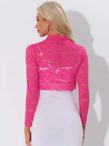 Image of Allegra K Women's Elegant Crop Cardigan Sheer Floral Lace Bolero Shrug Top