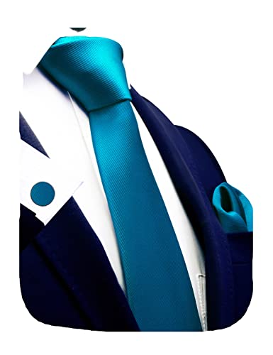 Image of GUSLESON 3.15 inch（8cm） Solid Color Necktie and Pocket Square Cufflinks Sets For Men + Gift Box