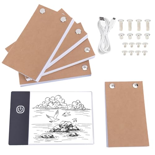 Flip Book Kit with LED Light Pad Flip Book Animation Kit with Hand Drawing LED Board Ultra Thin A6 Blank Paper Binding Screws for Drawing Art Creation