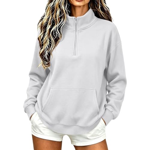 Womens Sweatshirts Quarter Half Zip Pullover Fleece Fall Outfits - image 1