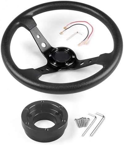 14inch 350mm PU Leather Car Racing Steering Wheel black With Adapter Plate 70mm PCD For Logitech G29 G920 G923 For Racing Game (black+black)