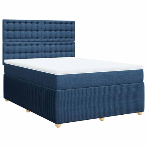 Genérico Cama Box Spring con colchón Tela Azul 140x200 cm,Mobiliario,Camas y Accesorios,Camas y somieres,Azul,3292099