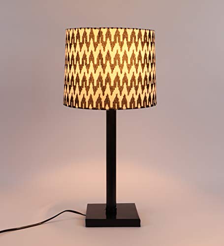 Image of tu casa Table Lamps Black Metal Base with Black /White Cotton (Chevron Print) Shades for Home Decor, Bedrooms, Living Room, Gifting, Diwali Decoration, Dining Space, Study Room, Restaurants (H-19)