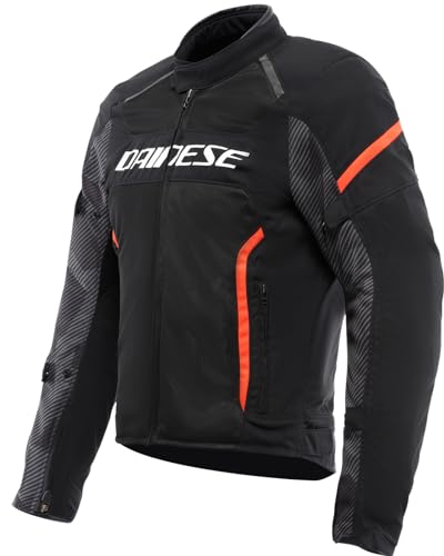 Dainese - Air Frame 3 Tex Jacket, Giacca da Moto Estiva in Tessuto, con Fodera Antivento, Uomo, Nero/Nero/Rosso-Fluo, 44