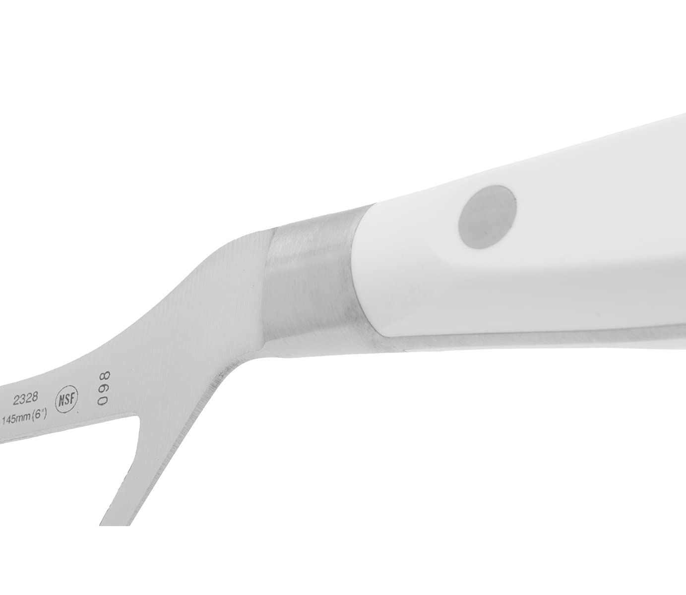 Arcos Cuchillo queso forjado Acero Inoxidable Nitrum y Hoja 145 mm. Mango ergonómico polioximetileno POM. Serie Riviera Blanc. Color blanco.