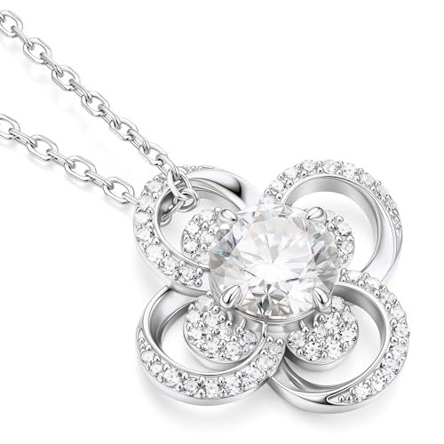MOOSEA Moissanite Four Leaf Clover Necklace, 14K White Gold Plated 925...