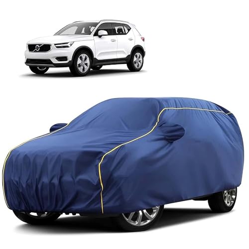 Image of Sulfar 100% Water Resistant Car Body Cover Compatible with Mirror for Volvo X 40 (Triple Stitched, Full Bottom Elastic, Blue Tafetta with Yellow Piping)