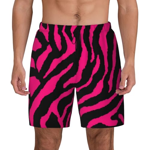 Zebra Tiger Leopard Pinks Print Men's Double Shorts Casual Lightweight Elastic Waist Drawstring Summer Beach Shorts