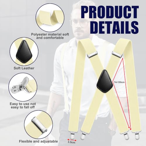 Image of Aomig Men's Adjustable Wide Braces, Extra Wide X Braces for Men, Braces for Men with Very Strong 4 Clips - 3.5 cm