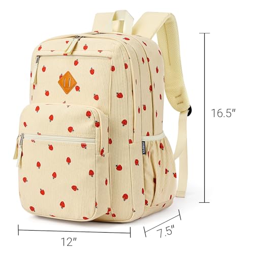 Image of ZORFIN 26L Backpack for College, and Travel: Corduroy Bookbag - Strawberry